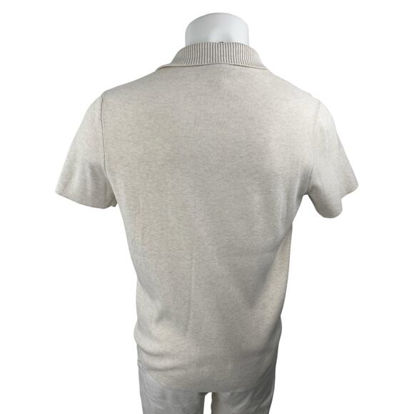MANGO MNG Men's Cream White Short Sleeve Collar Knitted Polo Shirt Top Size M - Picture 2 of 3